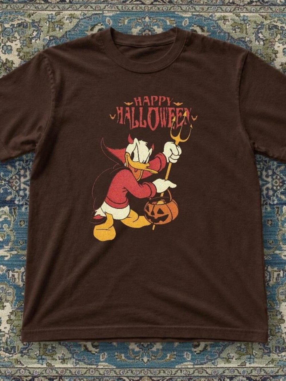 Disney Donald Duck Halloween T-Shirt – Happy Halloween Pumpkin Graphic Brown Tee